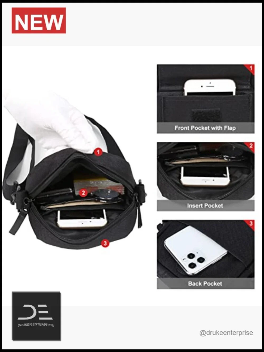 Nylon Travel Passport Wallet Crossbody Bag for Men with Shoulder Strap